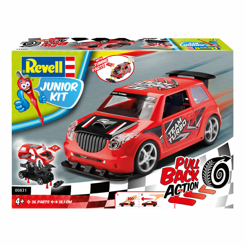 Revell Junior Kit Pull Back Rallye Car, Rennauto, Rot, Modellbausatz für Kinder, 36 Teile, ab 4 Jahren, 00831