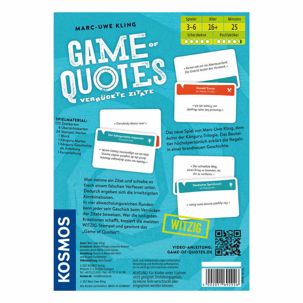 KOSMOS Family Games Game of Quotes, Game with Quotes, Kangaroo Trilogy, ages 16 and up, 692926