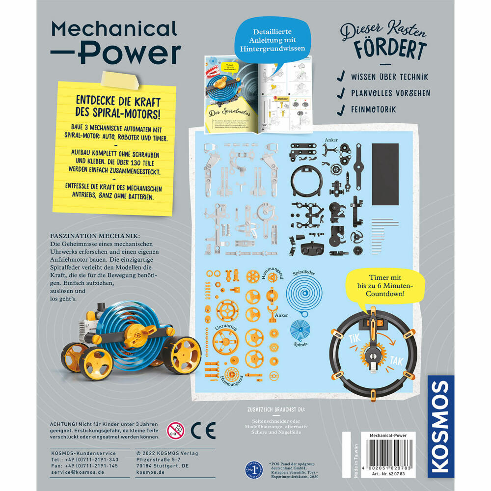 KOSMOS Mechanical Power, Experimentierkasten, Roboter, Rennauto, Modellbausatz, Bausatz, 620783