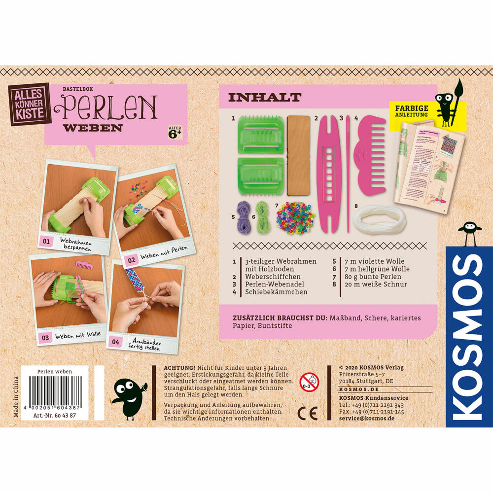 KOSMOS Perlen weben, Spielen, Basteln, Handarbeit, Experimentierkasten, Geschenk, ab 6 Jahren, 604387