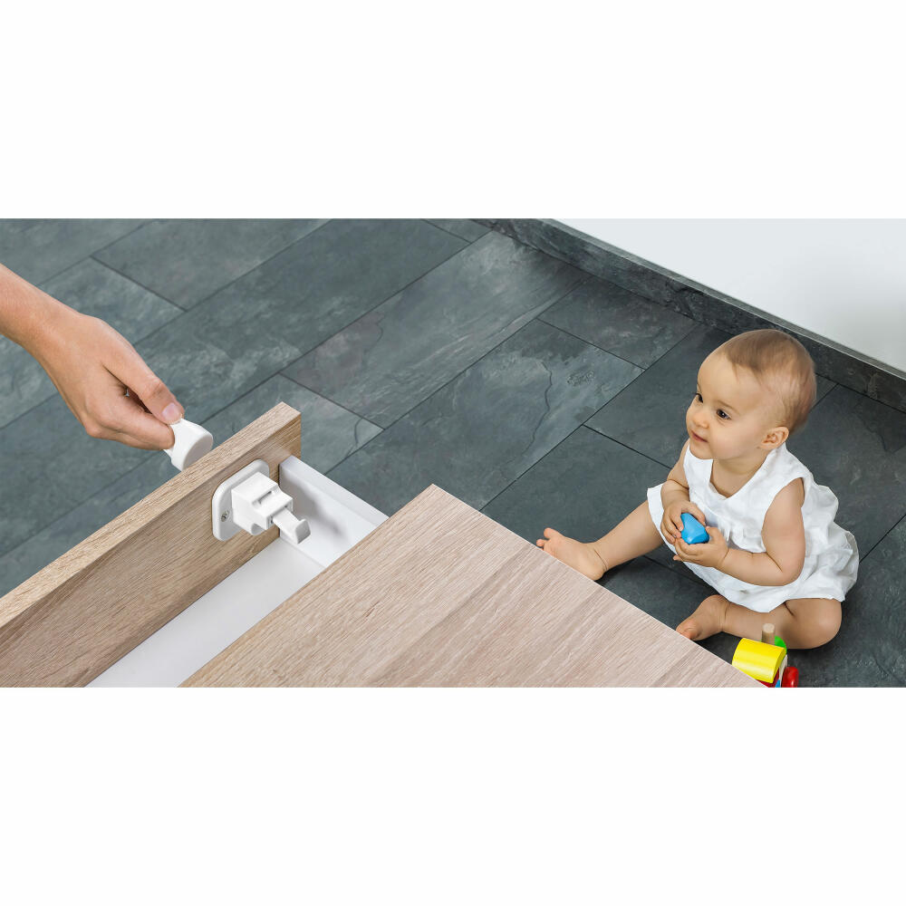 reer Magnetschloss, 4er Set, Schrankschloss, Schrank Schloss, Schublade, Kindersicherung, Sicherung, Baby Sicherheit, Kinder Schutz, 51020