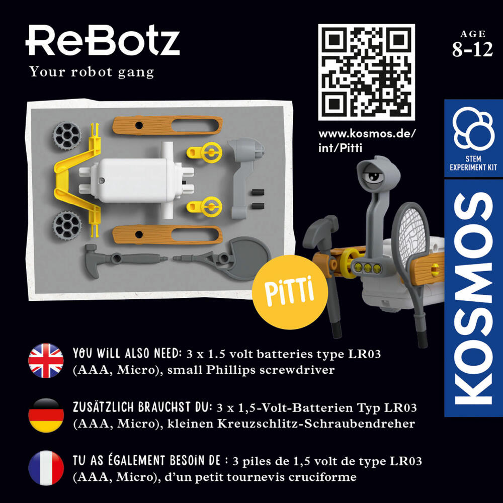 KOSMOS ReBotz - Pitti the Walking Bot, Roboter, Experimentierkasten, Kinder, Mehrsprachig, 617073
