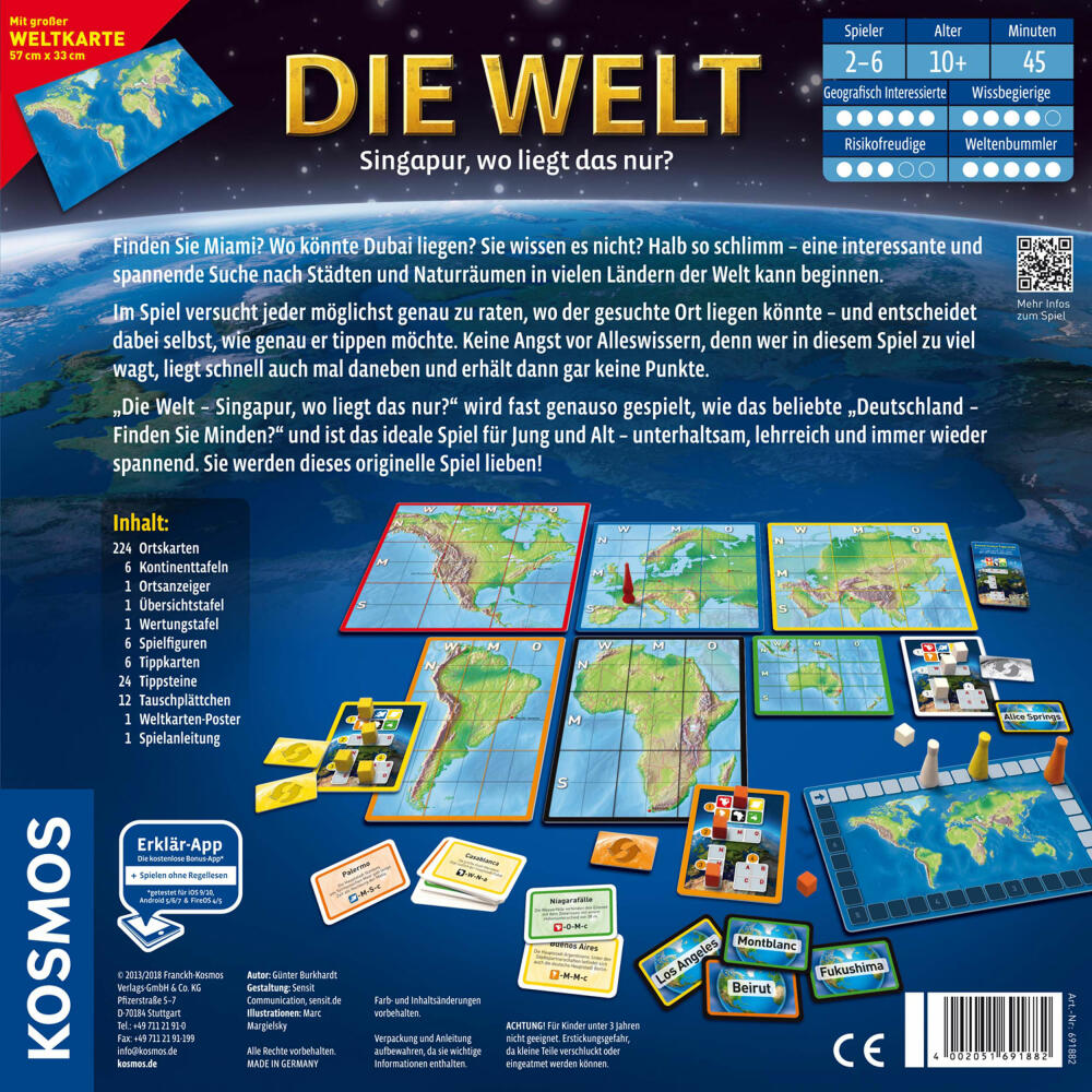 KOSMOS Family Games The World - Singapore, Where Is That?, Geography Game, Geography Geography Game, from 10 years, 691882