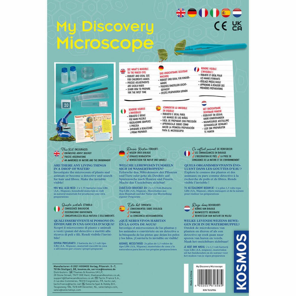 KOSMOS My Discovery Microscope, Mikroskop, Experimentierkasten, Kinder, Mehrsprachig, 616984