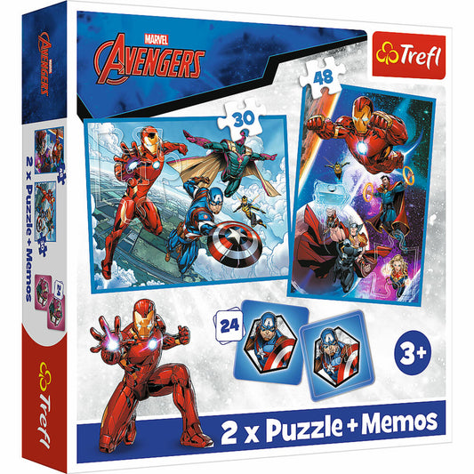 Trefl 2 in 1 Puzzles + Memo- Avengers, 30 + 48 + 24 Teile, 27.5 x 20.5 cm, 93333