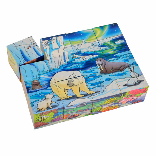 Eichhorn Bilderwürfel, Puzzle, Legewürfel, Würfelpuzzle, 6 Tiermotive, mit Vorlagen, Holz, 100005480