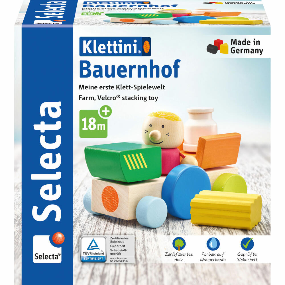 Selecta Klettini Farm Velcro Stacking Toy, 7 pcs., Stacking Toy, Building, Wood, 62076