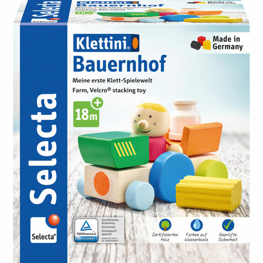 Selecta Klettini Farm Velcro Stacking Toy, 7 pcs., Stacking Toy, Building, Wood, 62076