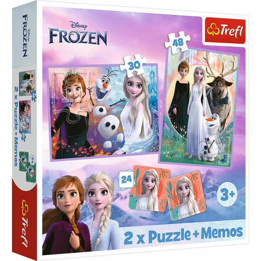 Trefl 2 in 1 Puzzles + Memo - Disney Frozen 2, 30 + 48 + 24 Teile, 27.5 x 20.5 cm, 93335