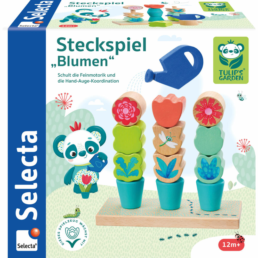 Selecta Tulips Garden Flower Plants Plug-in Game, Motor Skills Toy, Motor Skills Toy, 14 Pieces, 62086