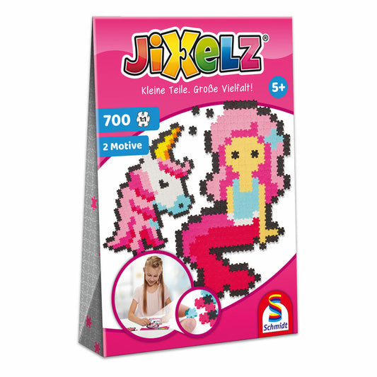 Schmidt Spiele Jixelz Unicorn and Mermaid, Mini Puzzle, Children's Puzzle, Creative Toy, 700 Pieces, 2 Motifs, 46115
