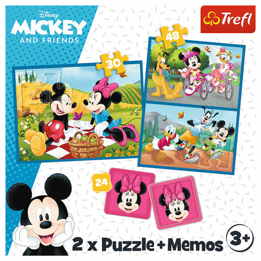 Trefl 2 in 1 Puzzles + Memo- Mickey Mouse, 30 + 48 + 24 Teile, 27.5 x 20.5 cm, 93344