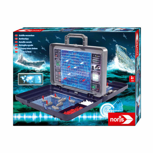 Noris Schiffe Versenken, Seeschlacht, Strategiespiel, Brettspiel, Transportkoffer, 2 Spieler, ab 5 Jahren, 606100335