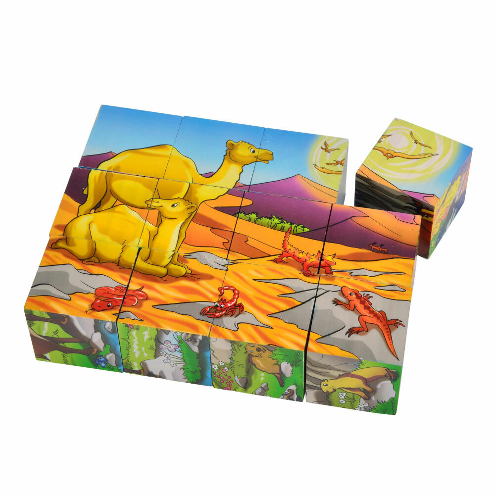 Eichhorn Bilderwürfel, Puzzle, Legewürfel, Würfelpuzzle, 6 Tiermotive, mit Vorlagen, Holz, 100005480