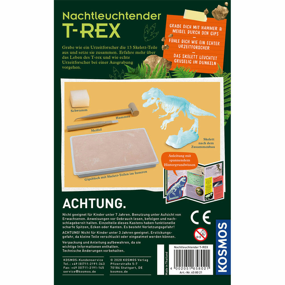 KOSMOS Nachtleuchtender T-REX, Ausgrabung, Experimentierkasten, Experimentier Kasten, Baukasten, ab 7 Jahren, 658021