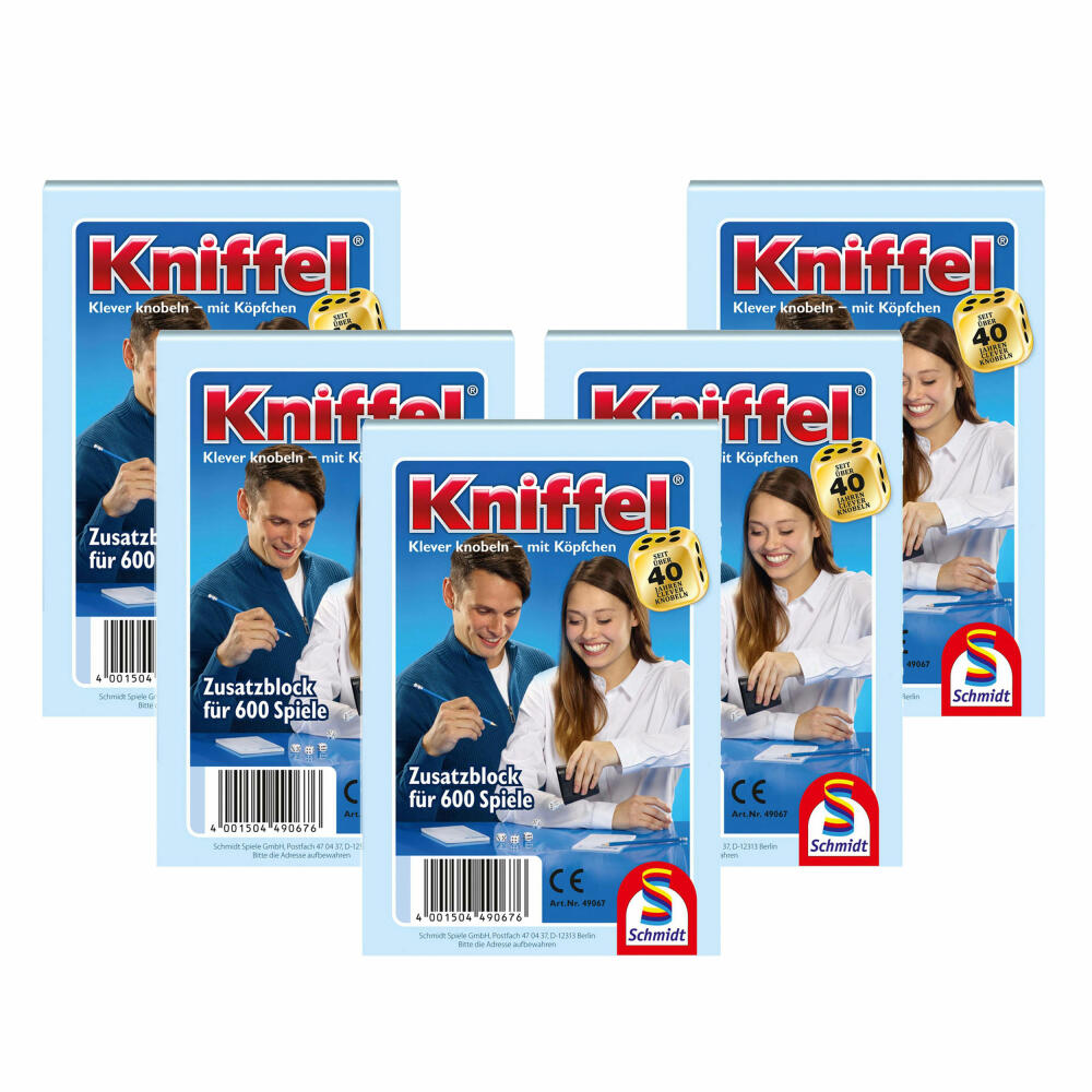 Schmidt Spiele Kniffelblock 5-piece set, additional block, family game, board game, 2 to 8 players, 5 x 600 games