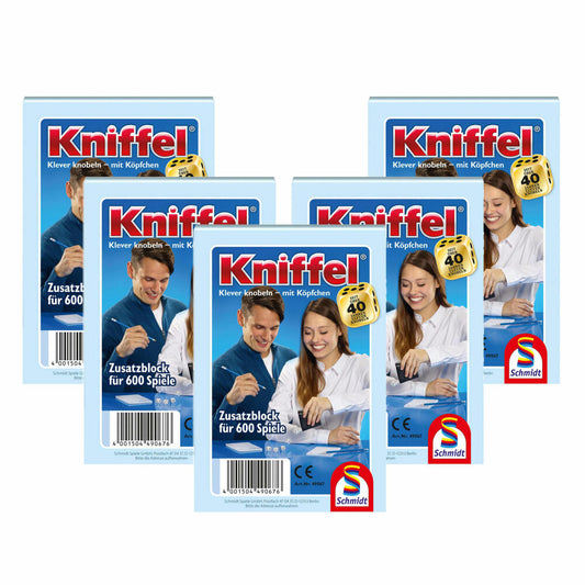 Schmidt Spiele Kniffelblock 5-piece set, additional block, family game, board game, 2 to 8 players, 5 x 600 games