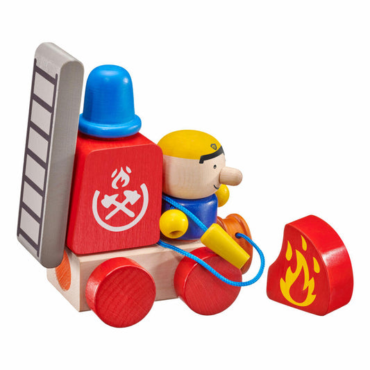 Selecta Klettini Fire Brigade Velcro Stacking Toy, 7 pcs., Stacking Toy, Building, Wood, 62077