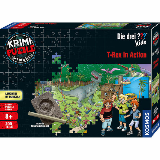 KOSMOS Krimipuzzle Die drei ??? Kids T-Rex in Action, Leuchtpuzzle, Krimi Puzzle, 200 Teile, ab 8 Jahren, 680657
