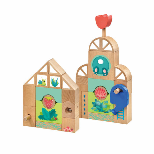 Selecta Tulips Garden Wooden Building Blocks Greenhouses, Building Blocks, Wood, 34 Pieces, 62085