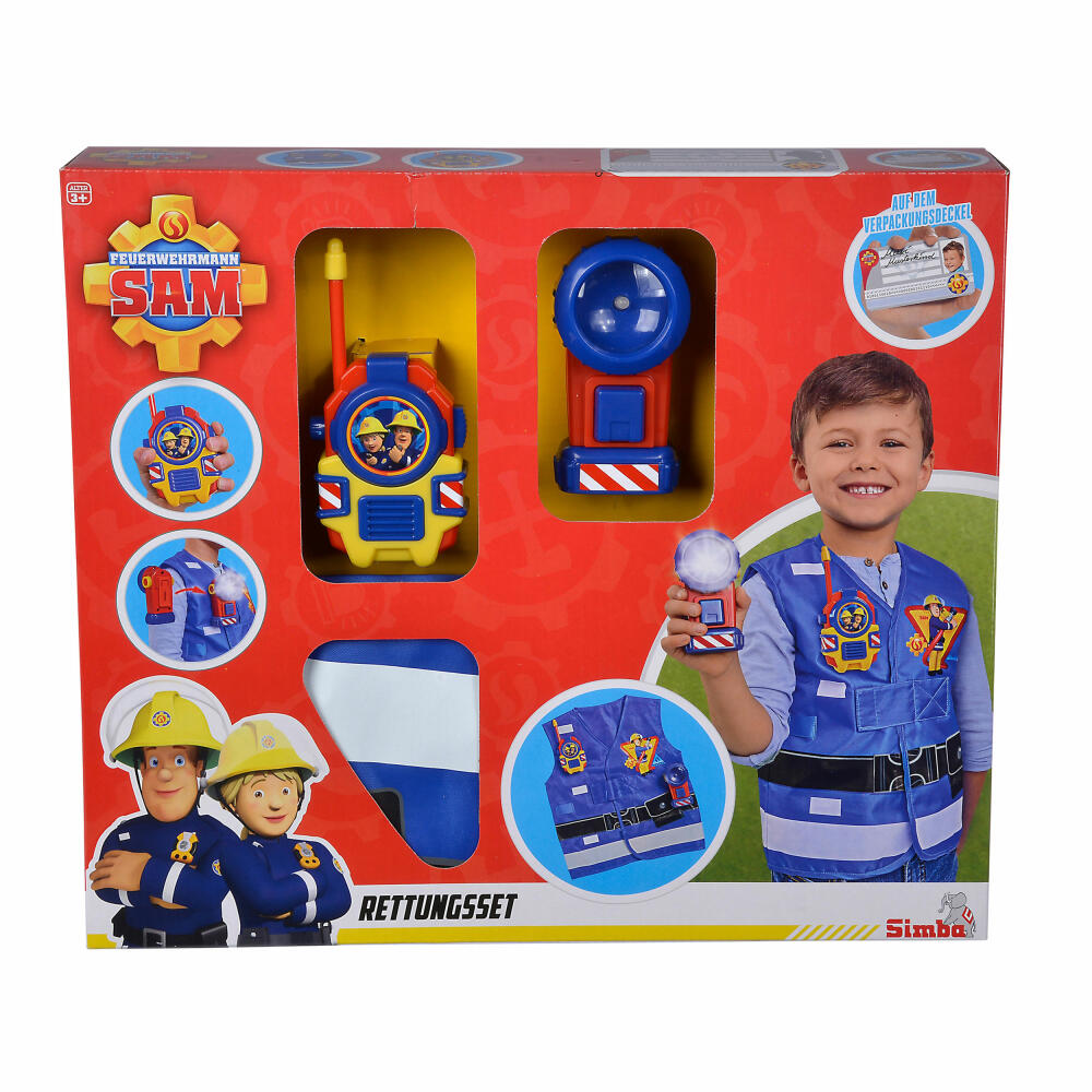 Simba Fireman Sam Fire Brigade Rescue Set, Vest, Flashlight, Walkie Talkie, Equipment, Children, Toy, 109252477