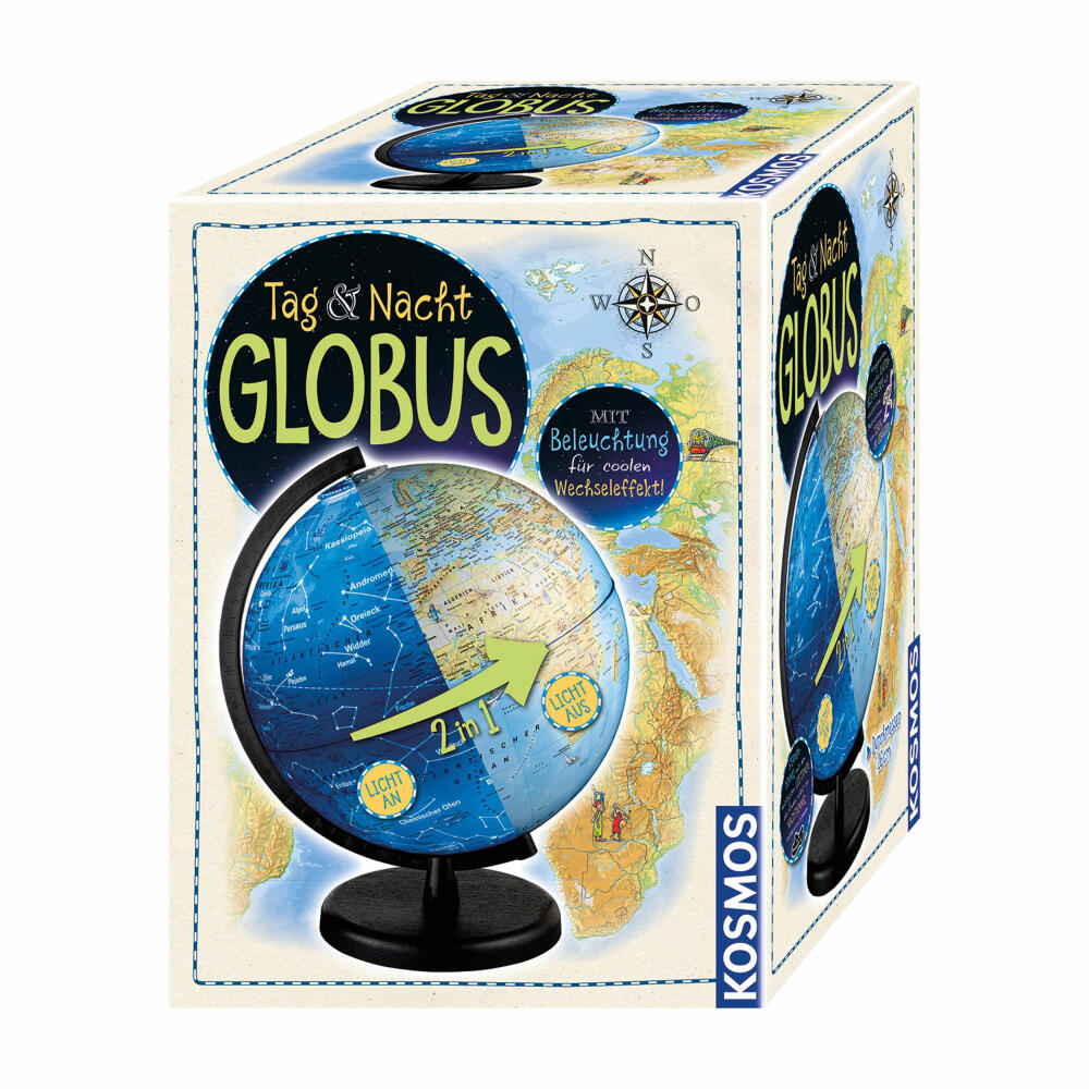 KOSMOS day and night globe, with lighting, illuminated globe, children's globe, Ø 26 cm, from 6 years, 673017