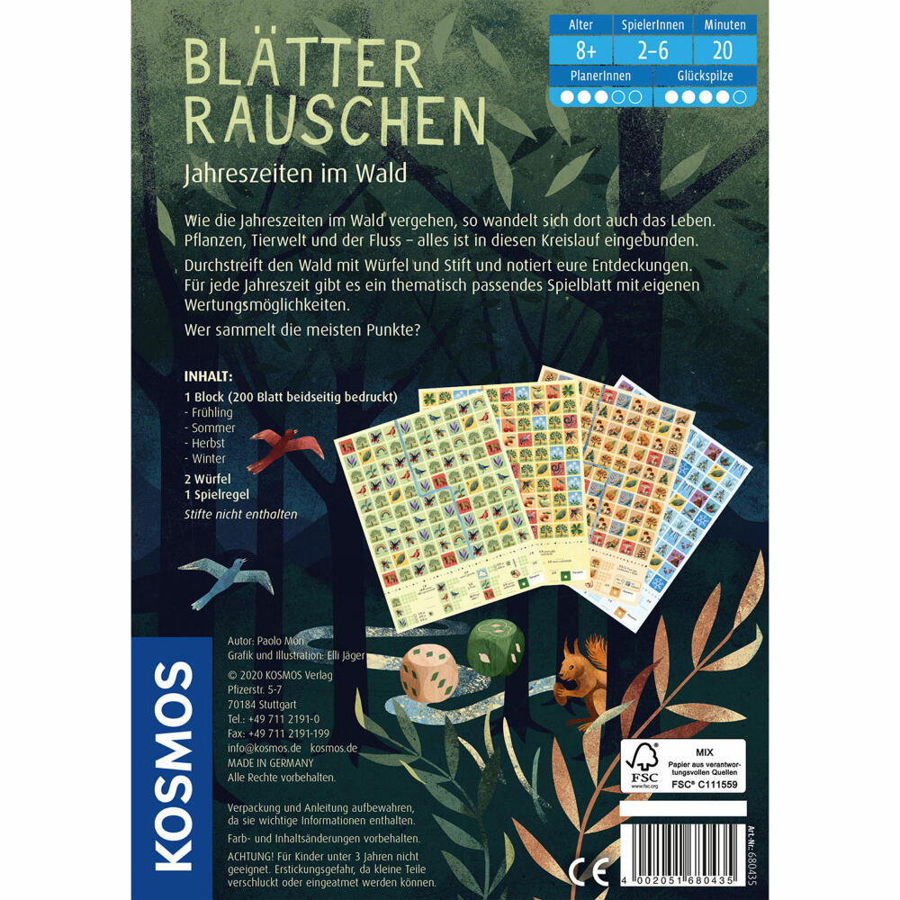 KOSMOS Blätterrauschen, Familienspiel, Würfelspiel, Gesellschaftsspiel, Würfel Spiel, ab 8 Jahren, 680435