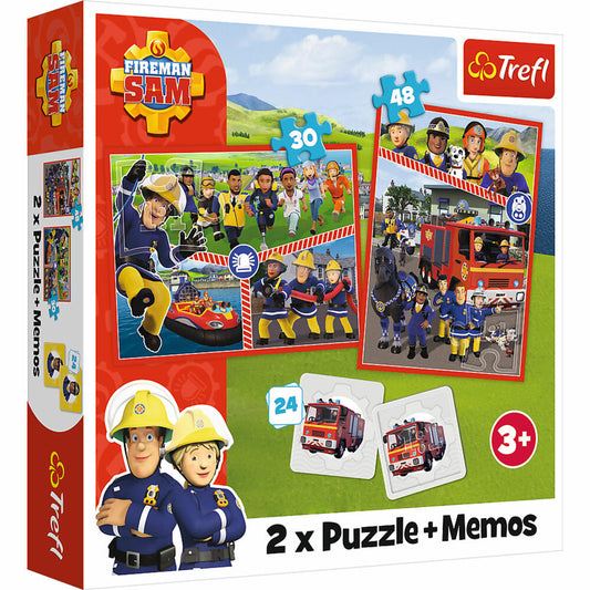 Trefl 2 in 1 Puzzles + Memo - Feuerwehrmann Sam, 30 + 48 + 24 Teile, 27.5 x 20.5 cm, 93334
