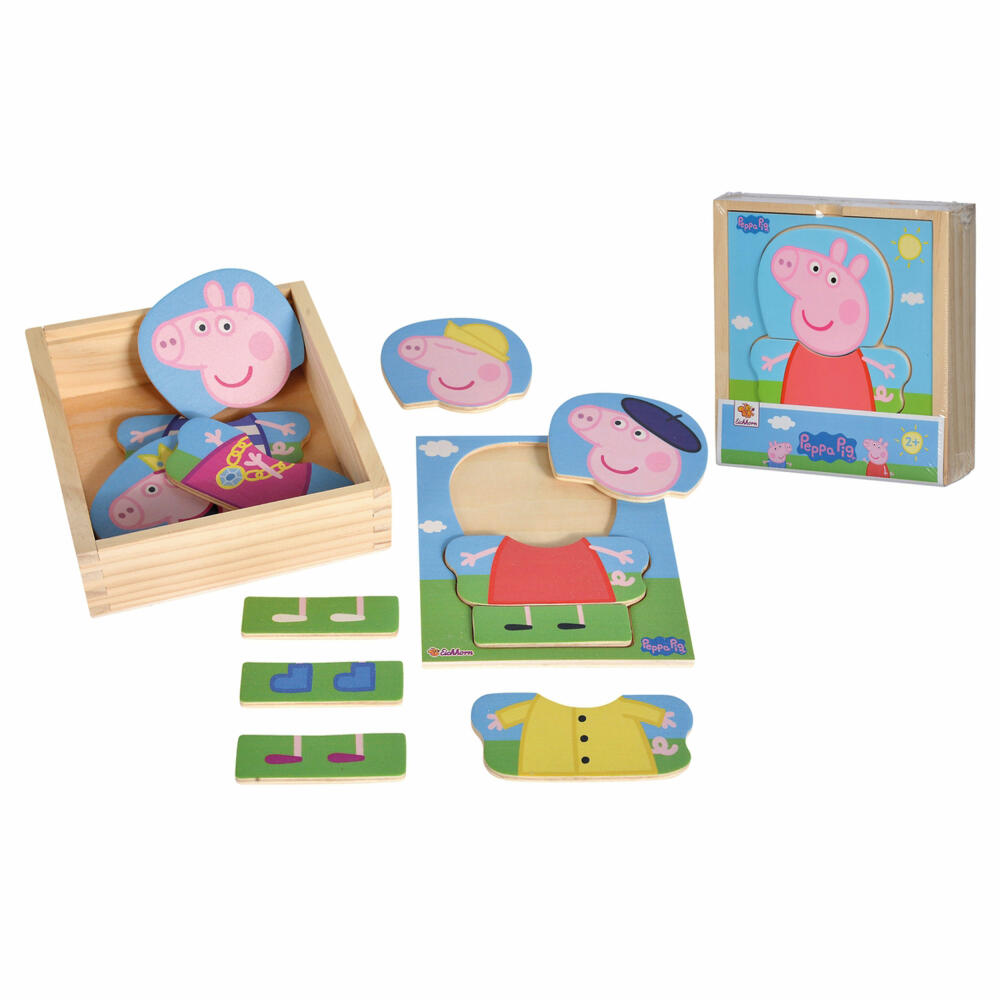 Eichhorn Peppa Pig Dressing Puzzle, 14 pcs., Puzzle, Laying Game, Plug-in Puzzle, Children's Puzzle, Wooden Puzzle, Motor Skills, from 2 years, 109265707
