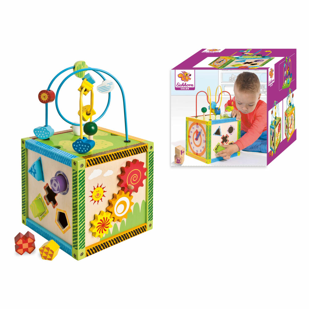Eichhorn Color Kleines Spielcenter, Motorikschleife, Steckbausteine, Spielzeug, Holz, 100002235