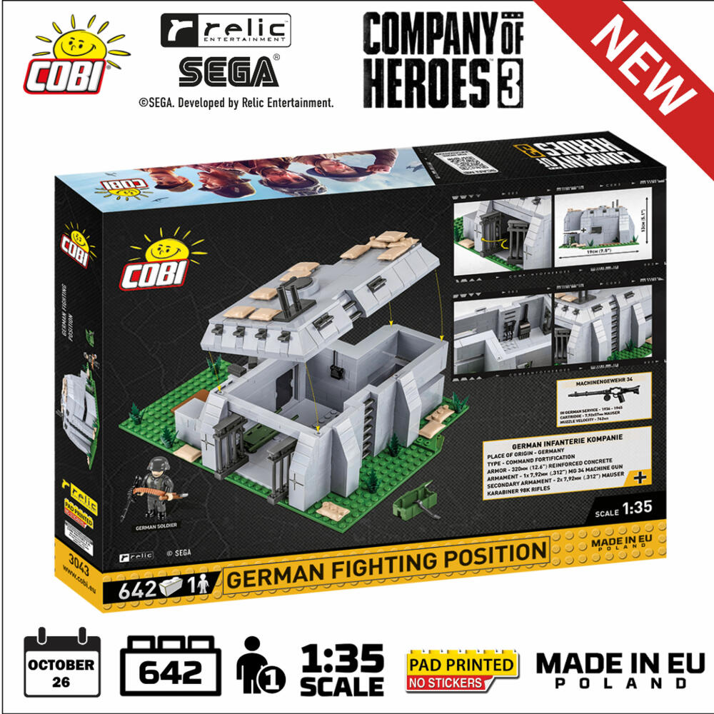 COBI interlocking brick set CoH 3 German Fighting Position, Company of Hereos 3, game figures, toy, plastic, 642 pieces, 3043