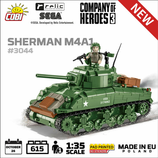 COBI Klemmbausteinset CoH 3 Sherman M4A1, Company of Hereos 3, Spielfiguren, Spielzeug, Kunststoff, 600 Teile, 3044