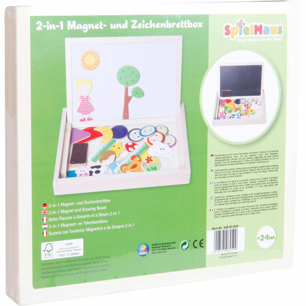 SpielMaus Wooden 2in1 Magnet and Drawing Board Box