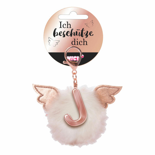 NICI Schutzengel Schutzbommel ABC-Anhänger, Buchstabe J, Taschenanhänger, Schlüsselanhänger, Bommel mit Flügeln, Plüsch, 46979