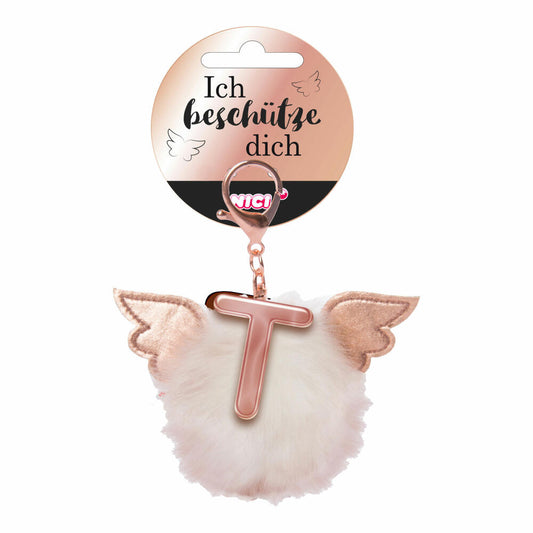 NICI Schutzengel Schutzbommel ABC-Anhänger, Buchstabe T, Taschenanhänger, Schlüsselanhänger, Bommel mit Flügeln, Plüsch, 46988