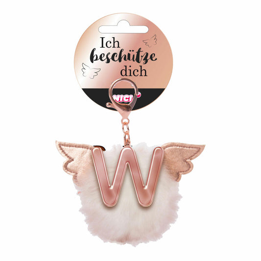 NICI Schutzengel Schutzbommel ABC-Anhänger, Buchstabe W, Taschenanhänger, Schlüsselanhänger, Bommel mit Flügeln, Plüsch, 46991