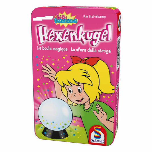 Schmidt Spiele Bibi Blocksberg, Mini-Hexenkugel, Bring-Mich-Mit-Spiel in Metalldose, Brettspiel, Gesellschaftsspiel, 2 bis 4 Spieler, 51274