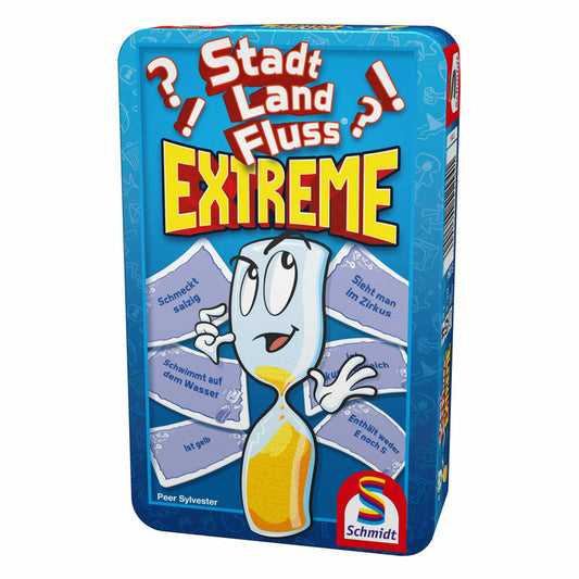 Schmidt Spiele Stadt, Land, Fluss, Extreme, Bring-Mich-Mit-Spiel in Metalldose, Brettspiel, Gesellschaftsspiel, 2 bis 10 Spieler, 51294