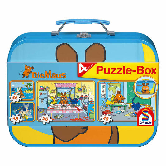 Schmidt Spiele Die Maus, Puzzle-Box im Metallkoffer, 2 x 26, 2 x 48, Puzzle, Kinderpuzzle, 55597