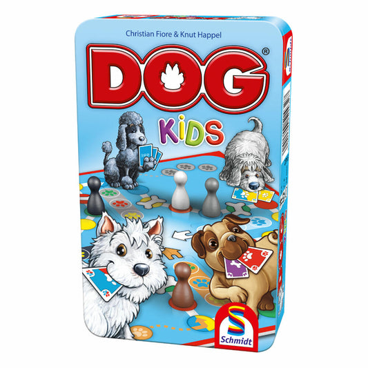 Schmidt Spiele DOG Kids, board game, card game, bring-me-along game, in metal tin, 51432