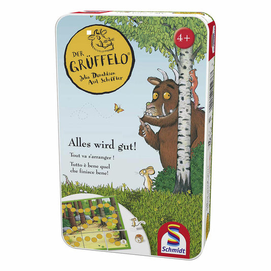 Schmidt Spiele Der Grüffelo, Alles wird gut, Bring-Mich-Mit-Spiel in Metalldose, Brettspiel, Gesellschaftsspiel, 2 bis 4 Spieler, 51276