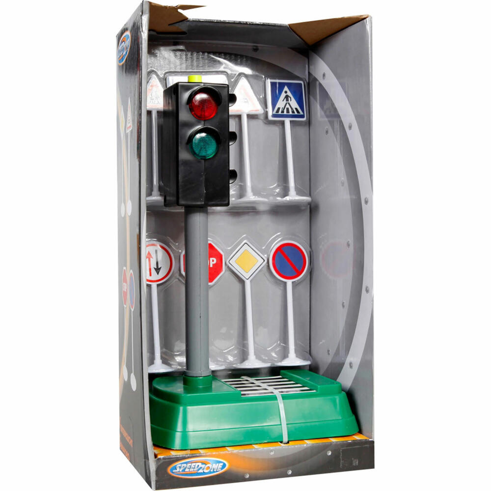 Speedzone traffic light with light and traffic signs