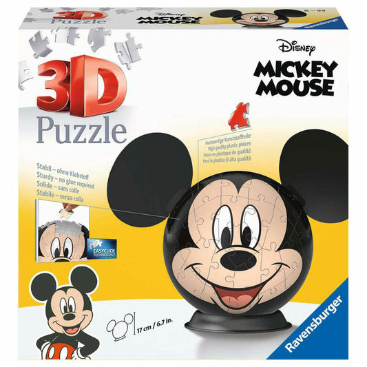 Ravensburger 3D Puzzle Ball Disney Mickey Mouse, three-dimensional puzzle, 72 pieces, 11761