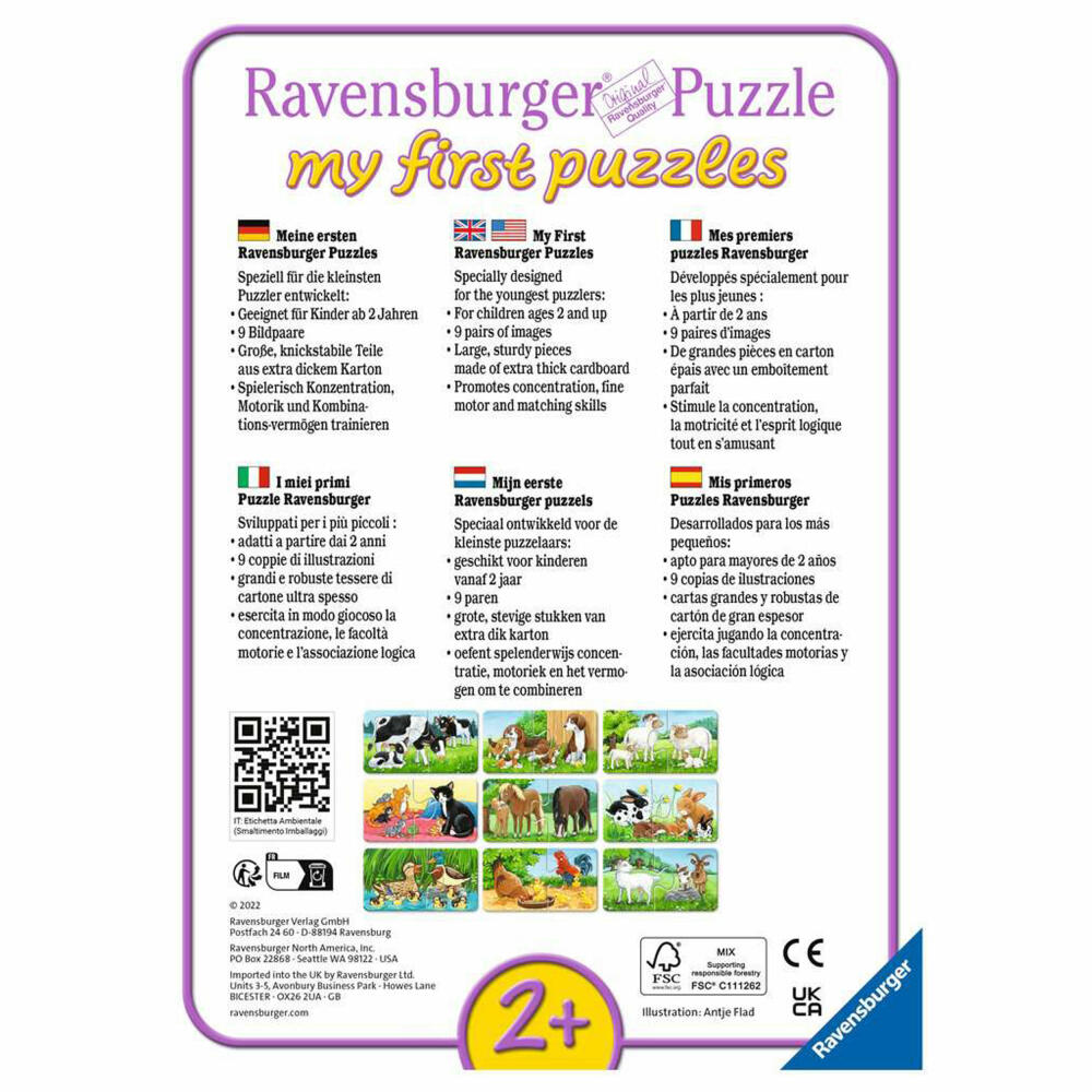 Ravensburger Children's Puzzle Animal Families on the Farm, Puzzle, 9x2 Pieces, 05072