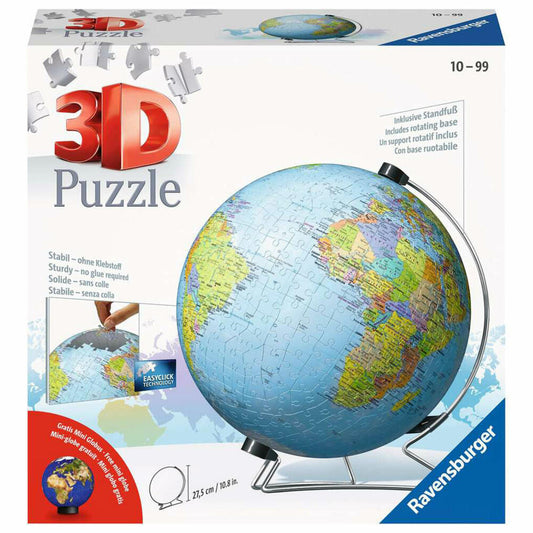 Ravensburger 3D Puzzle Ball Globe in German, three-dimensional puzzle, 540 pieces, 11159