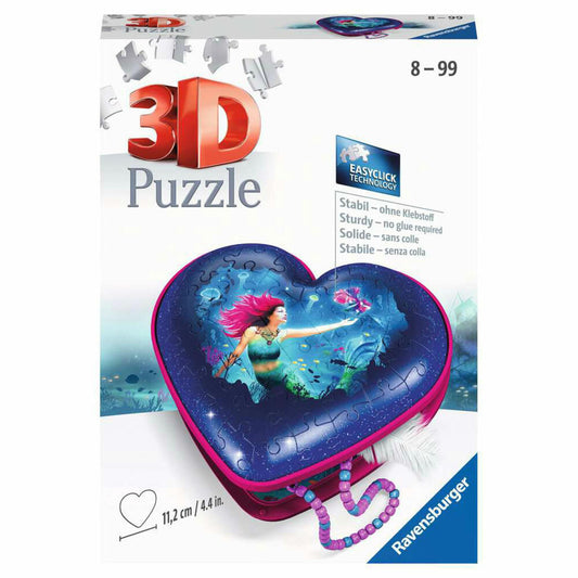 Ravensburger 3D Puzzle Heart Box - Enchanting Mermaids, three-dimensional puzzle, 54 pieces, 11249