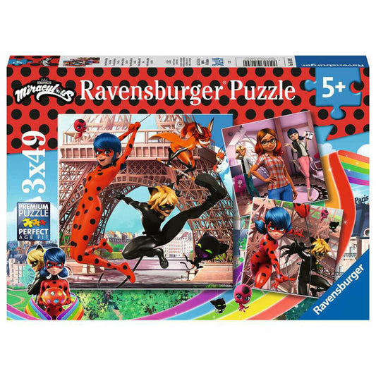 Ravensburger Children's Puzzle Our Heroes Ladybug and Cat Noir, Puzzle, 3x49 pieces, 05189