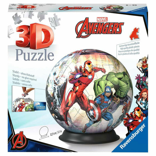 Ravensburger 3D Puzzle Ball Marvel Avengers, three-dimensional puzzle, 72 pieces, 11496