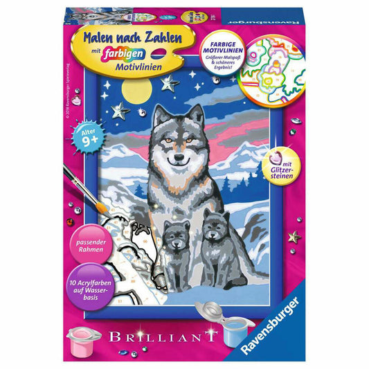 Ravensburger Malen nach Zahlen Süße Wolfsfamilie, Mal-Set für Kinder, 27784