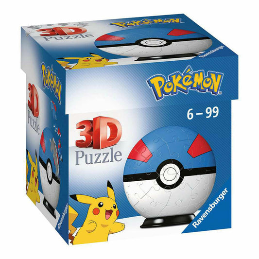Ravensburger 3D Puzzle Ball Pokémon Superball, three-dimensional puzzle, 54 pieces, 11265